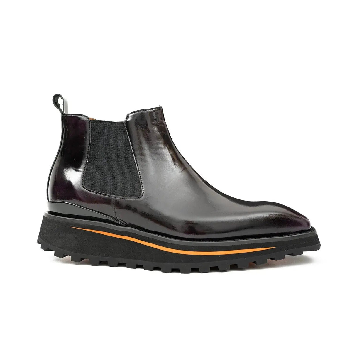 Very Dark Burgundy-Purple Plain-Toe Chelsea Boots with Pull Tab