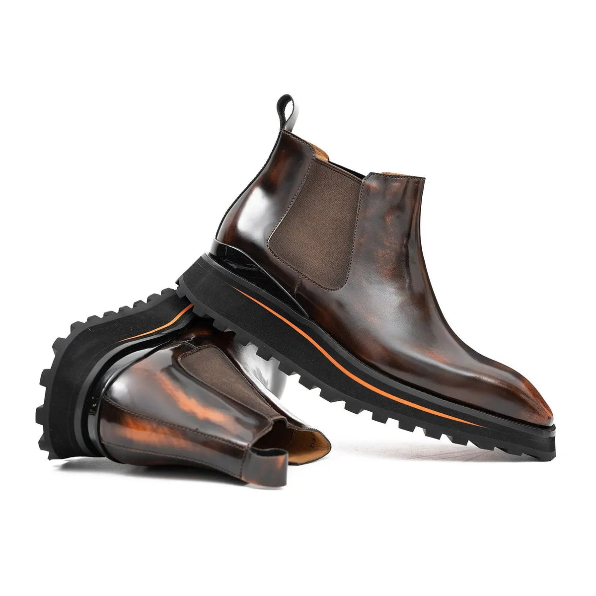 Brown Plain-Toe Chelsea Boots with Brown-Edge Lug Sole