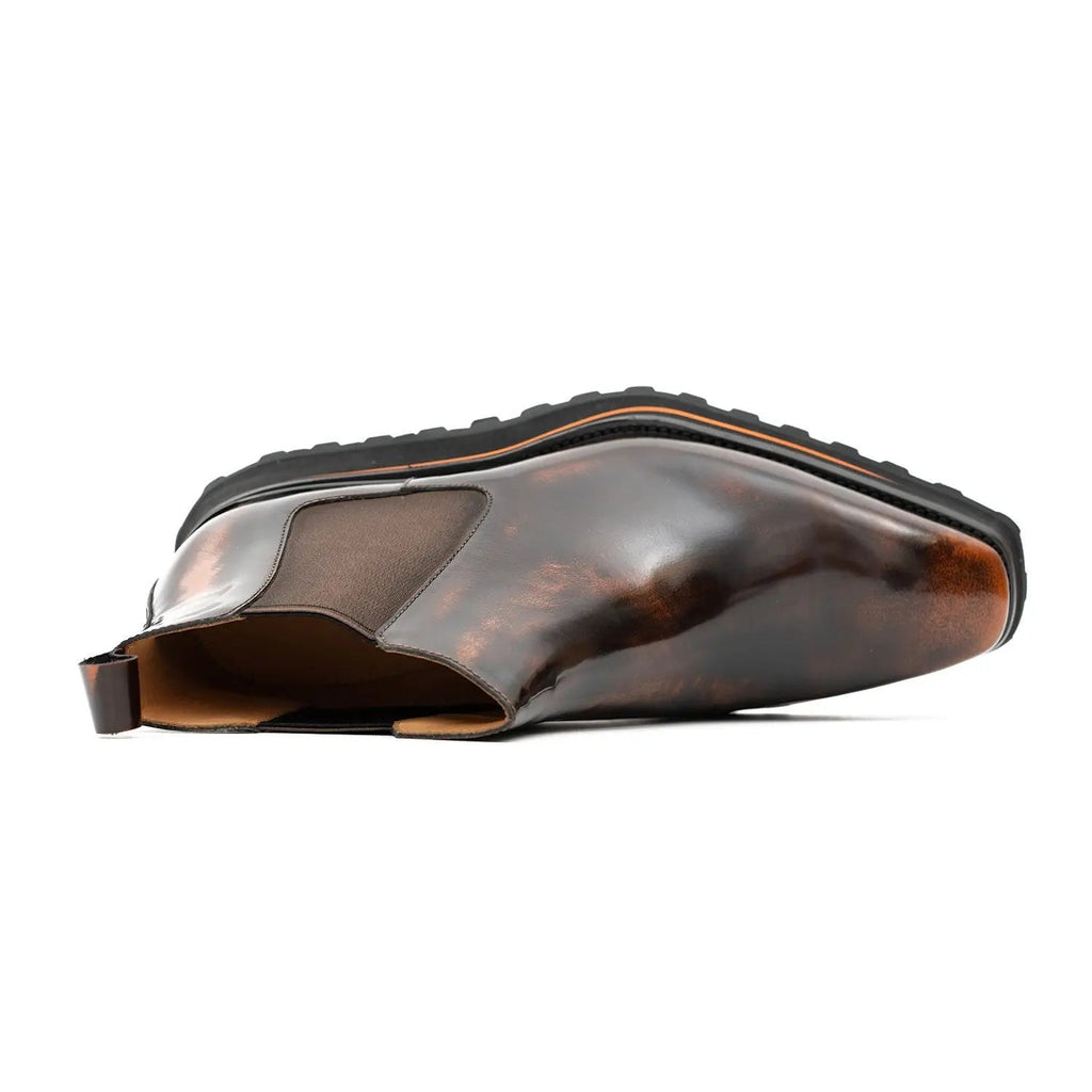 Brown Plain-Toe Chelsea Boots with Brown-Edge Lug Sole