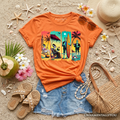 Kids Frankenstein's Beach Vacation T-Shirt, Retro Neon Surf Style Tee for Horror Youth Fans with Summer Vibes