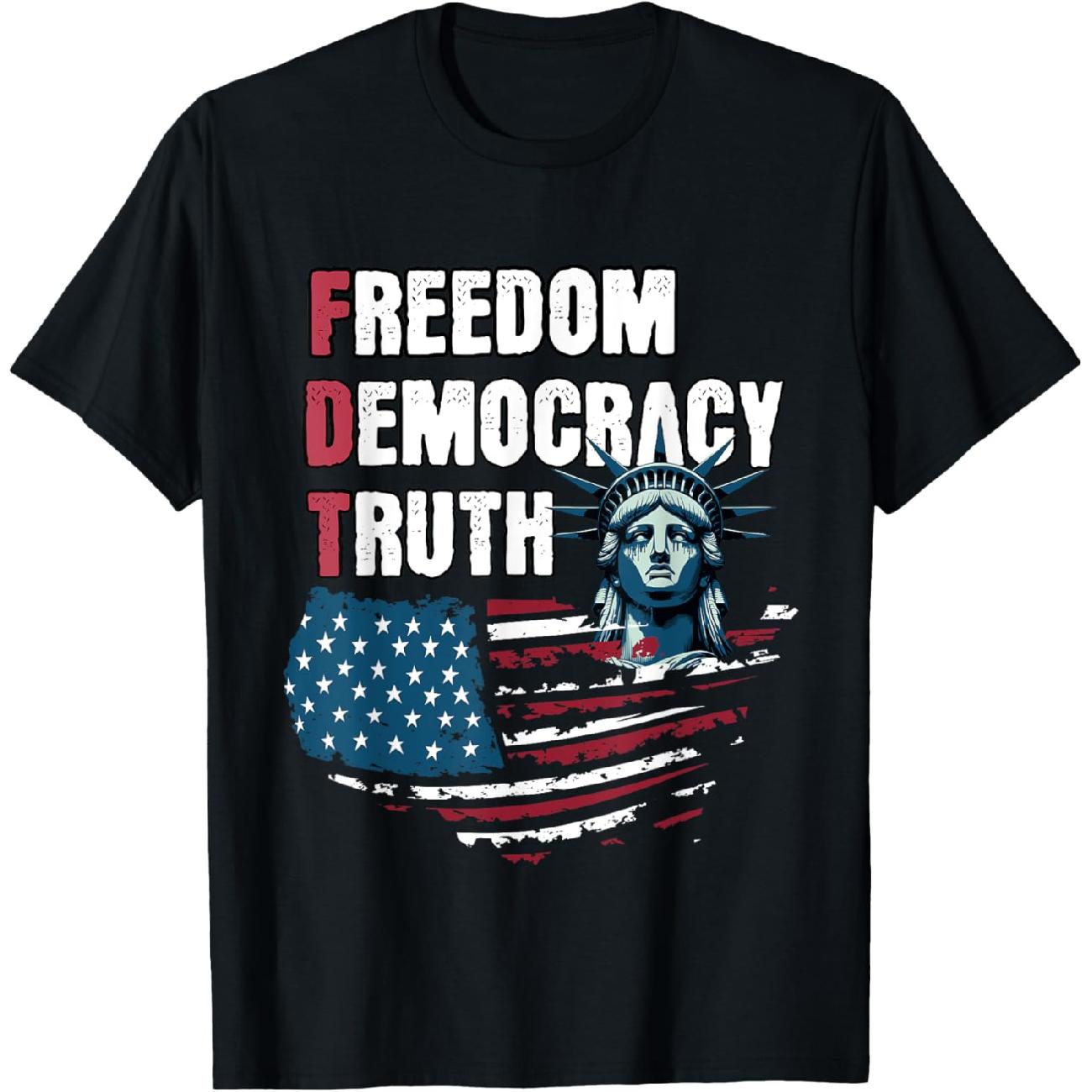 "Freedom Democracy Truth" T-Shirt – Black Menswear Graphic Tee
