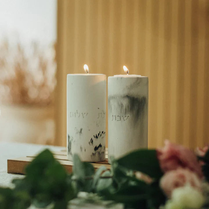 Elegant Shabbat Candle Holder Pair from Concrete - Flow Series