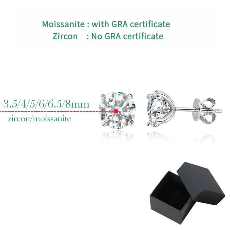Four-Prong Moissanite Solitaire Stud Earrings in Silver