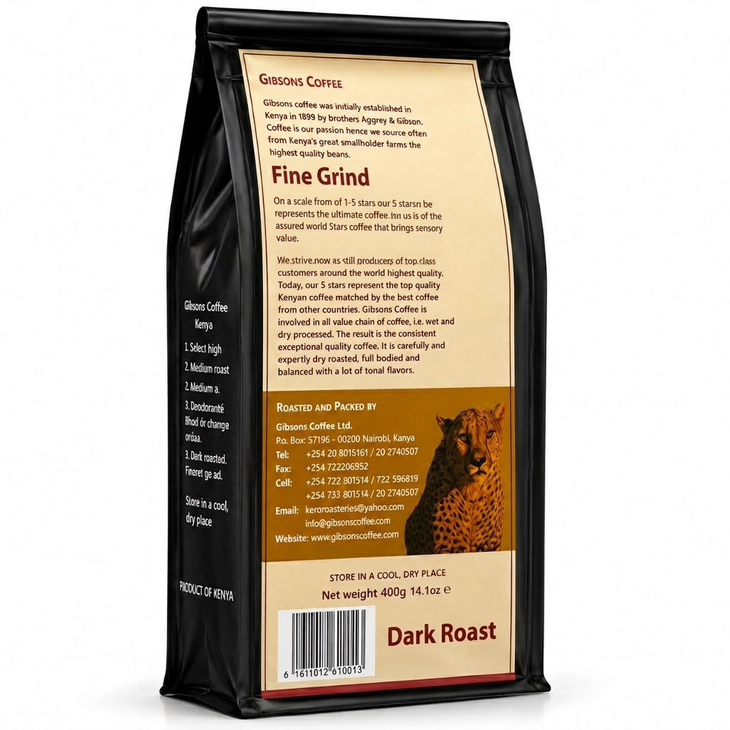 Gibsons Coffee Kenya Espresso Fine Grind Dark Roast 400g