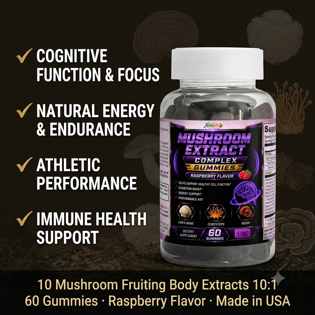 Mushroom 10X Gummies™ – Lion’s Mane, Reishi & Cordyceps | Cognition, Energy & Performance Support | 60 Gummies