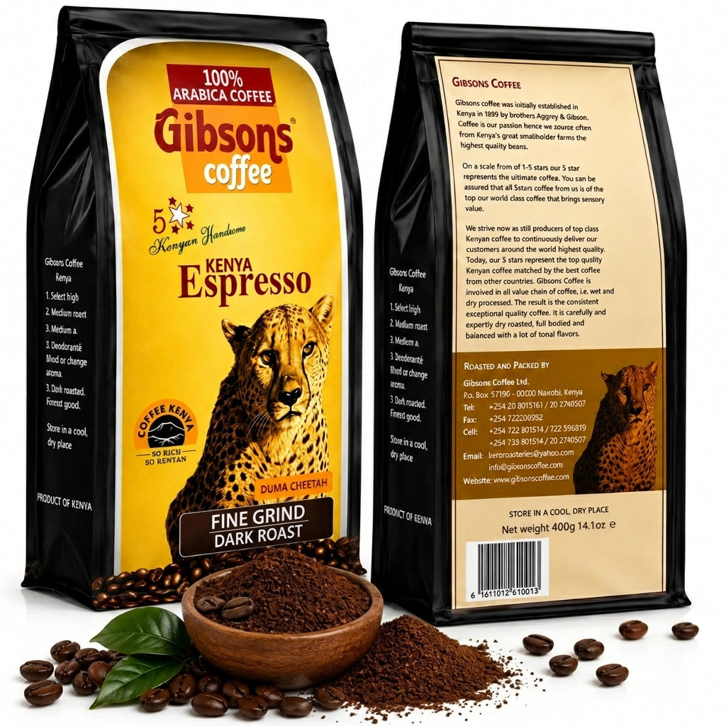 Gibsons Coffee Kenya Espresso Fine Grind Dark Roast 400g