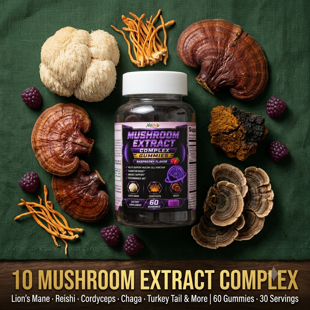 Mushroom 10X Gummies™ – Lion’s Mane, Reishi & Cordyceps | Cognition, Energy & Performance Support | 60 Gummies