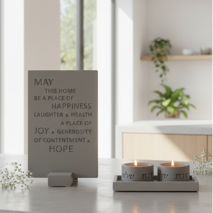 Concrete Shabbat Candle Set & Blessing – Pure Line Series