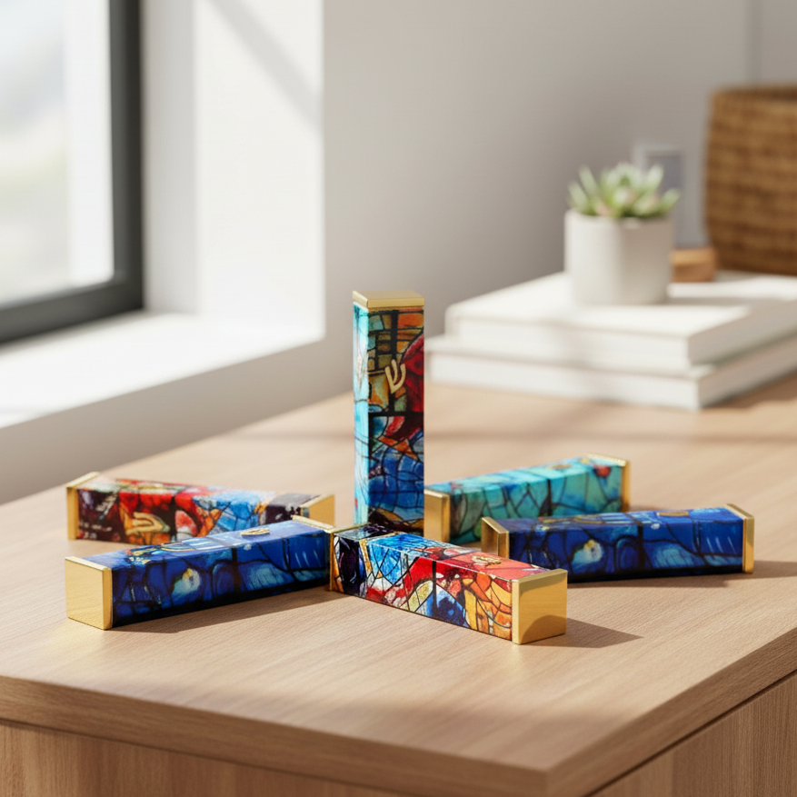 Colorful Mezuzah Cases Inspired by Chagall Windows – Chagall Series