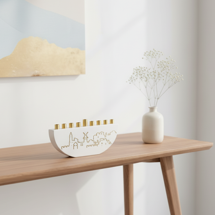 Decorative Hanukkah Menorah – Jerusalem Outline L Series