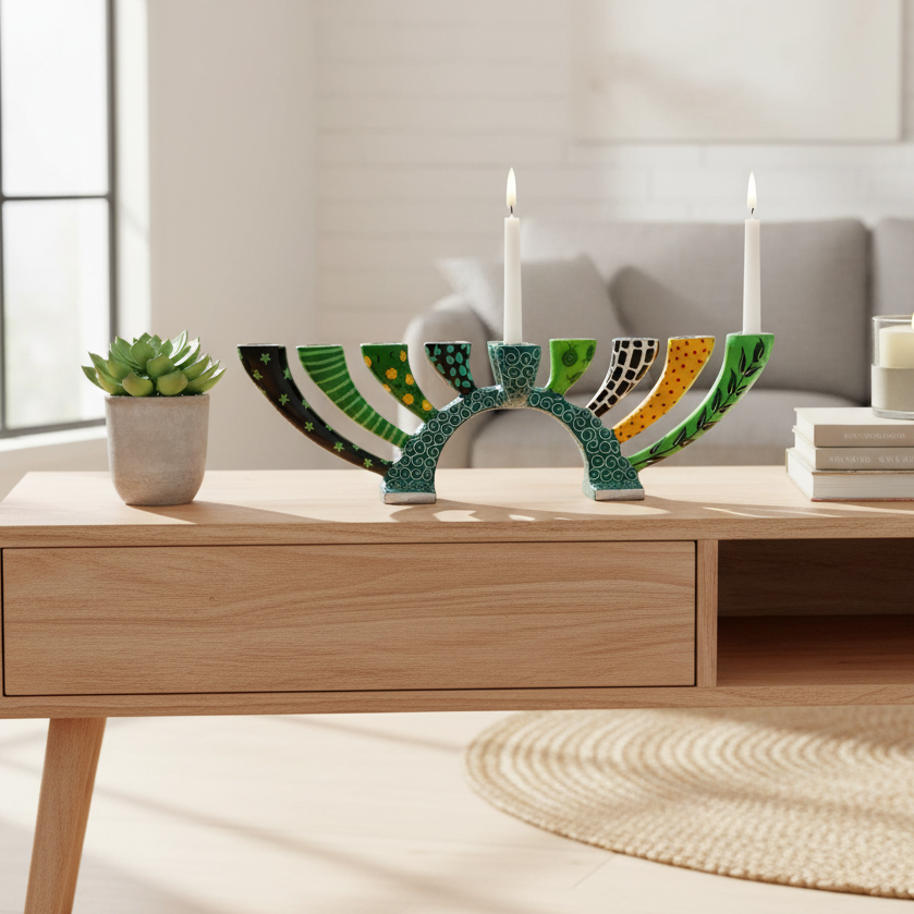 Elegant Enamel Menorah with Candle Holder Function – Twist Series