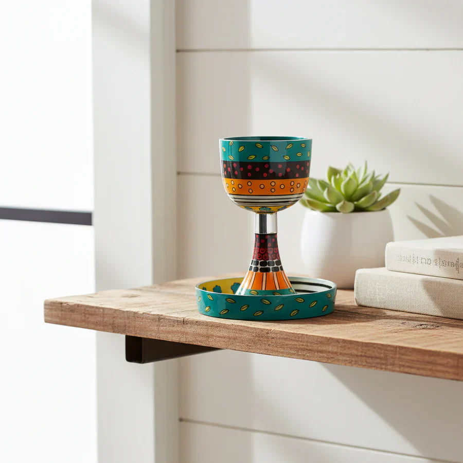 Luxury Hand-Painted Enamel Kiddush Cup – Classic Premium