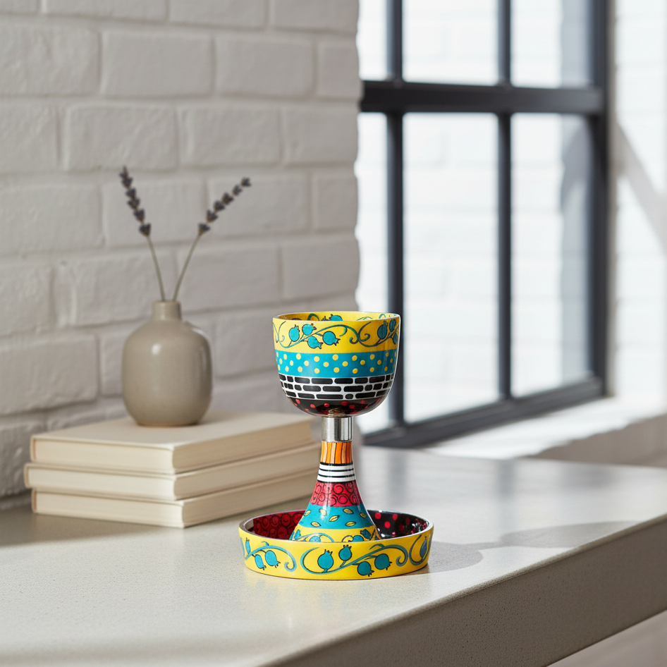 Handcrafted Enamel Kiddush Cup for Shabbat – Classic Premium