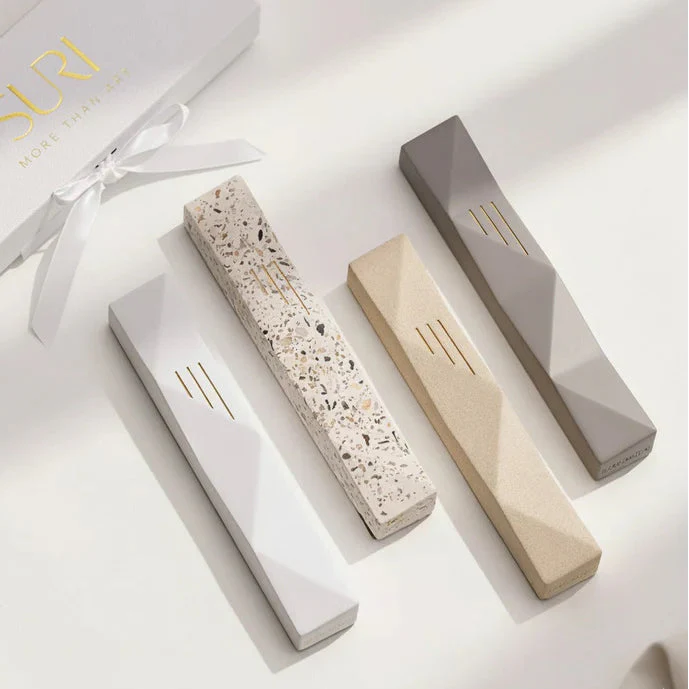 Architectural Concrete Mezuzah with Gold Engraving – Wave Series