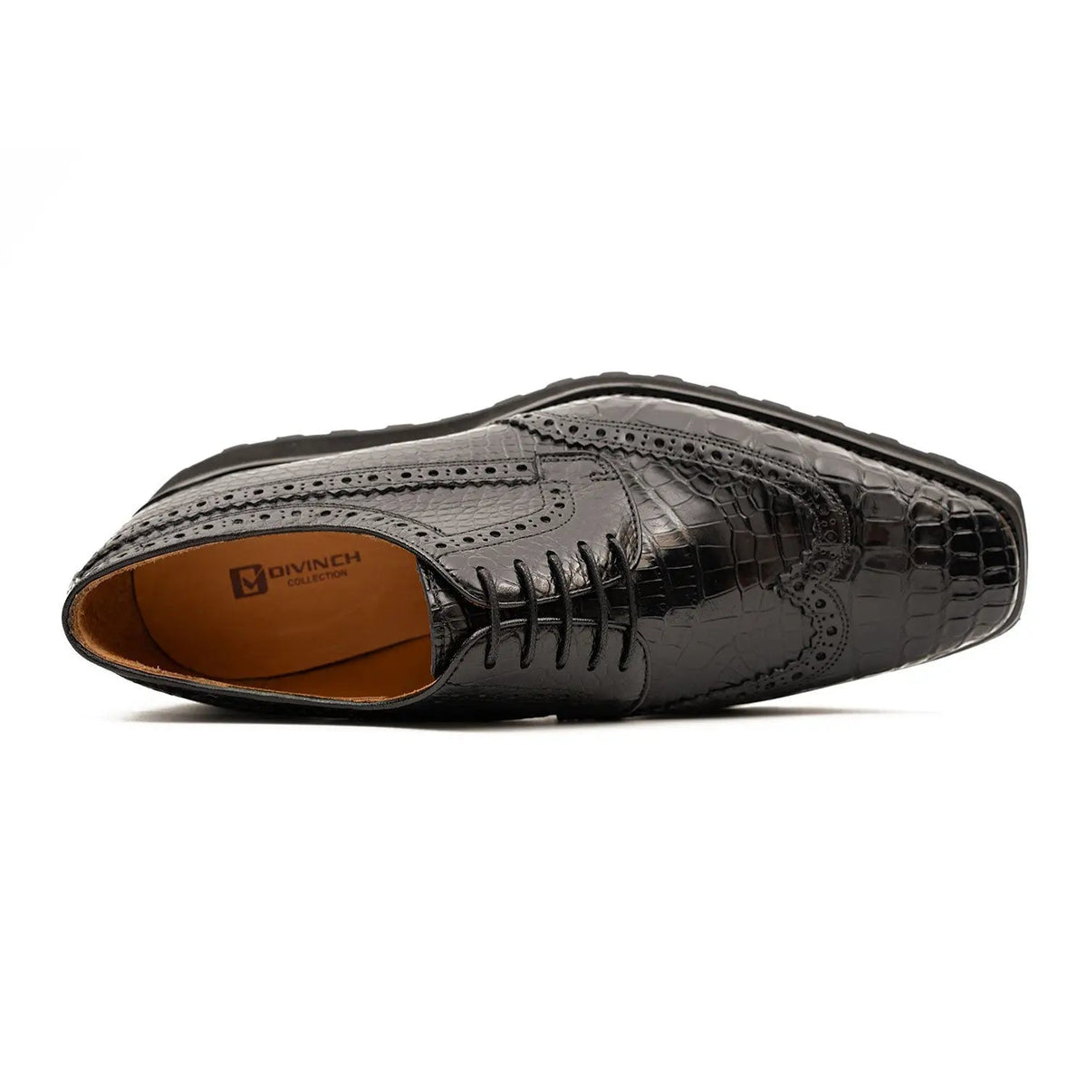 Black Calfskin Wingtip Derby Shoes with Scale Texture