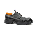 Black Scale-Pattern Wingtip Derby Shoes with Tongue Tab