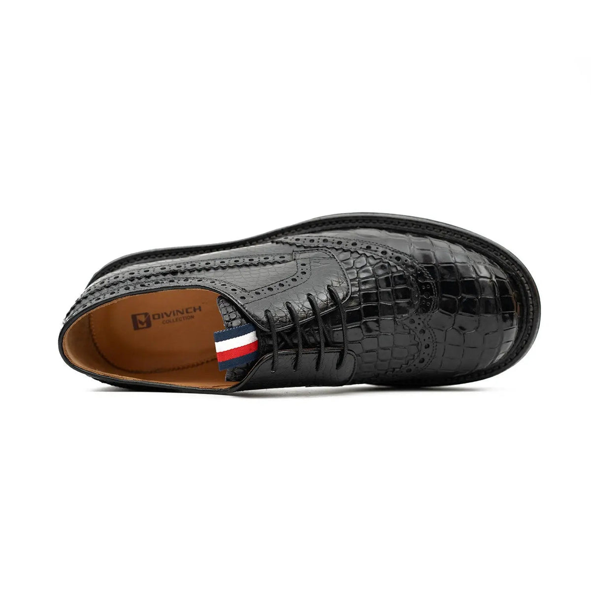 Black Scale-Pattern Wingtip Derby Shoes with Tongue Tab