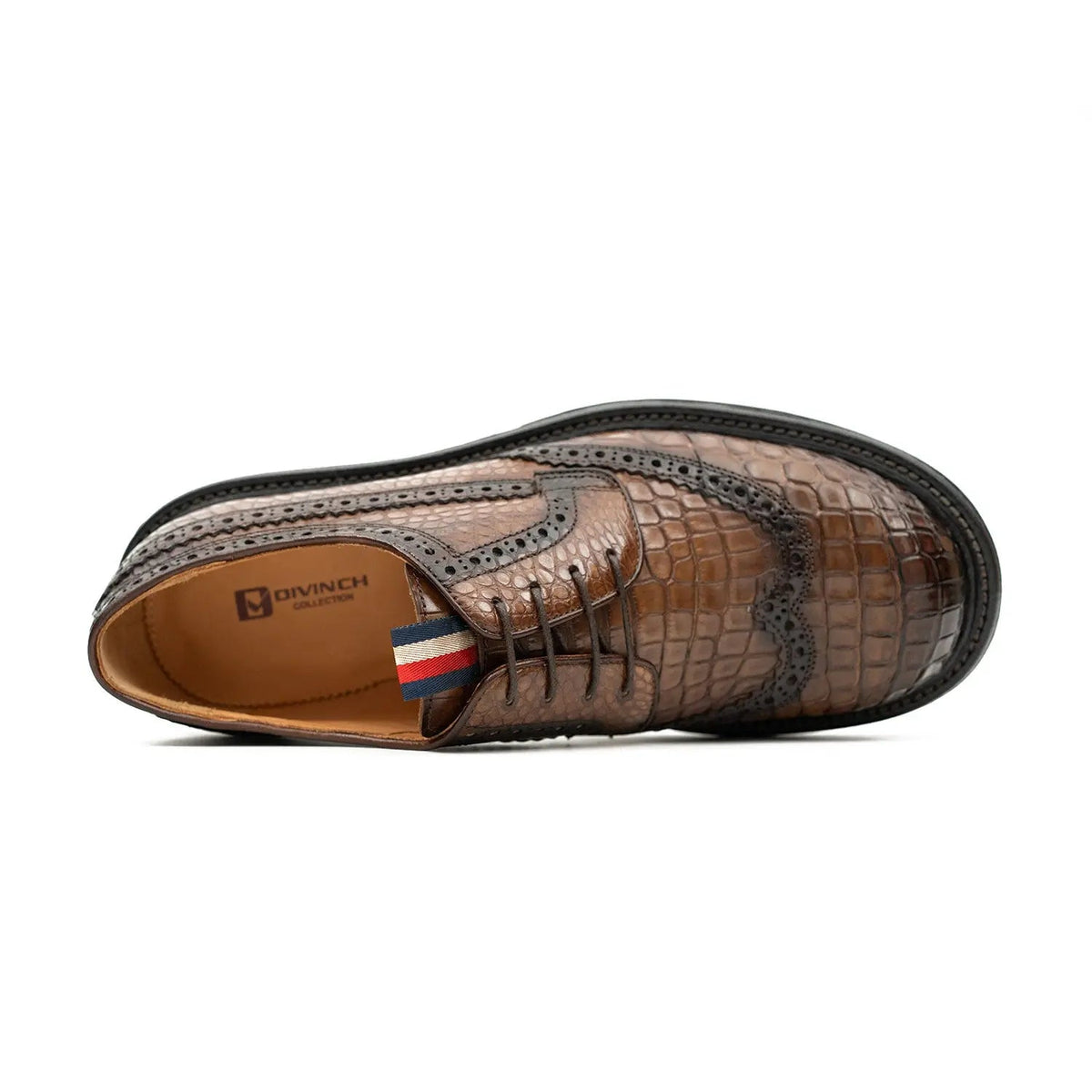 Brown Scale-Pattern Wingtip Derby Shoes with Lug Sole
