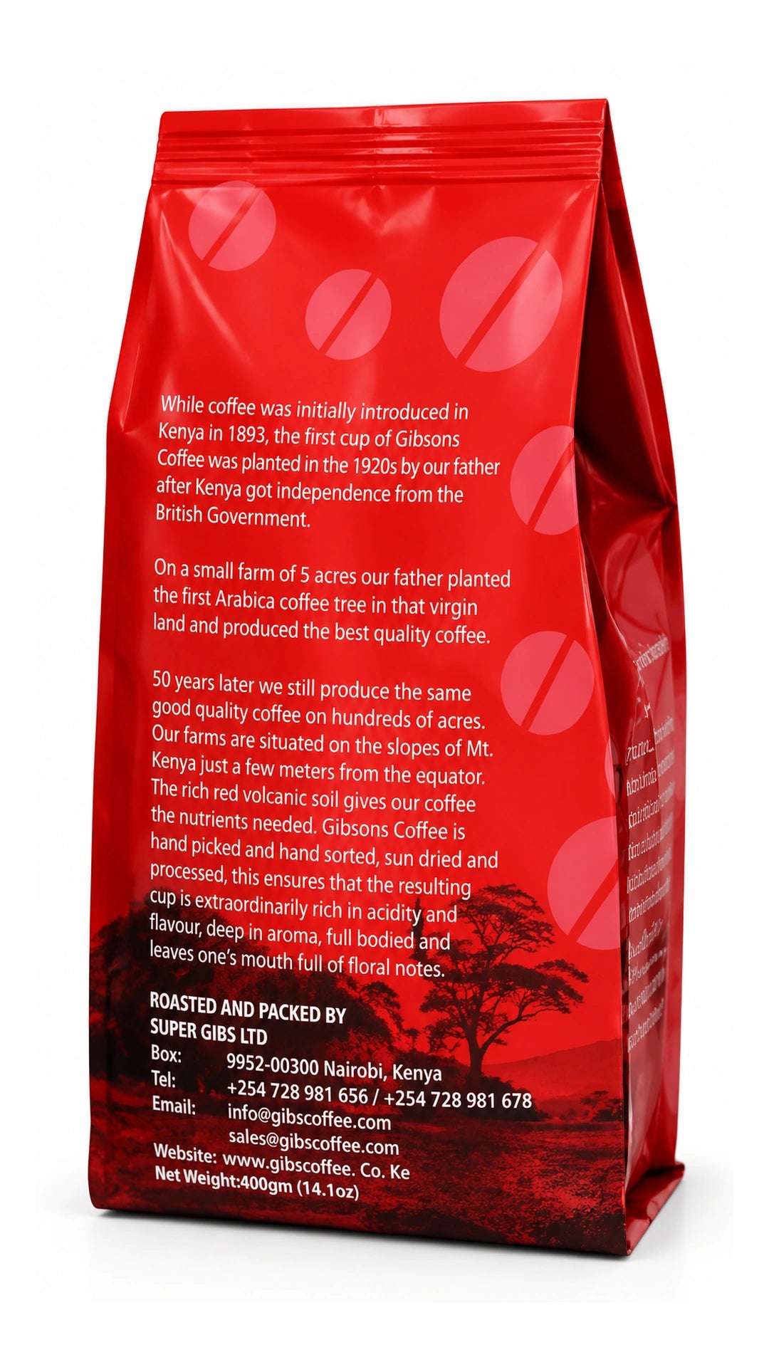 Gibsons Coffee Kenya AA Dark Roast Whole Bean Coffee 400g