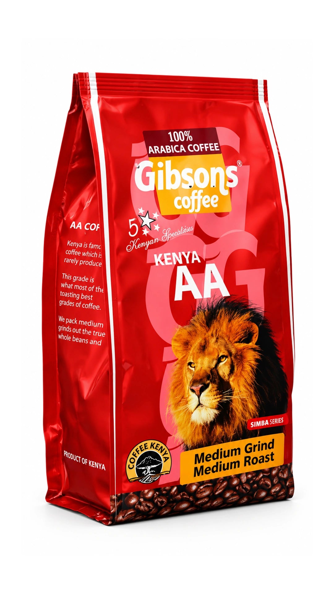 Gibsons Kenya AA Medium Roast Whole Bean Coffee 400g