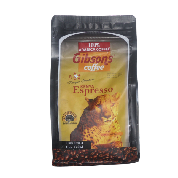 Dark roast whole bean coffee crafted for espresso brewing