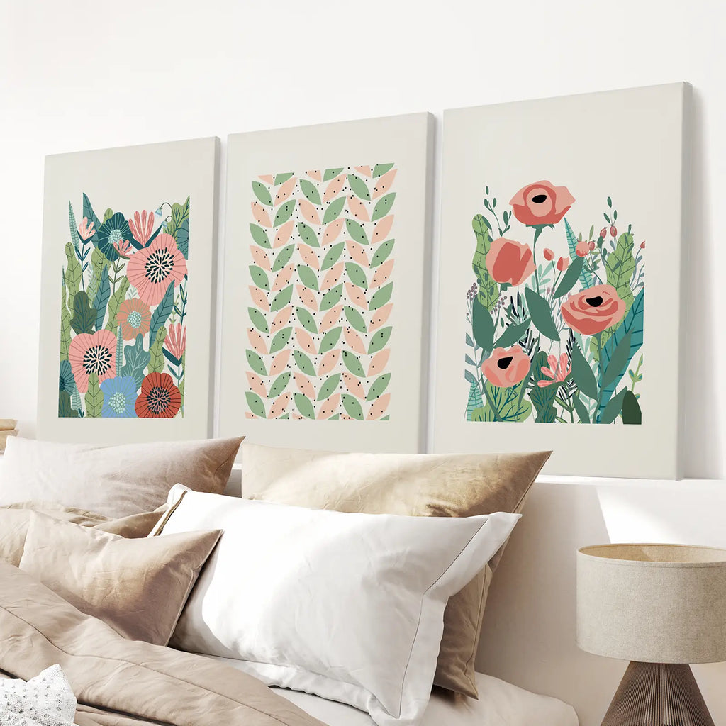 Botanical Pink Poppies Wall Art Poster Decor
