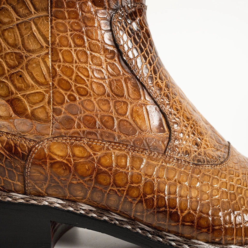 Amber Brown Textured Zip and Buckle Ankle Boot