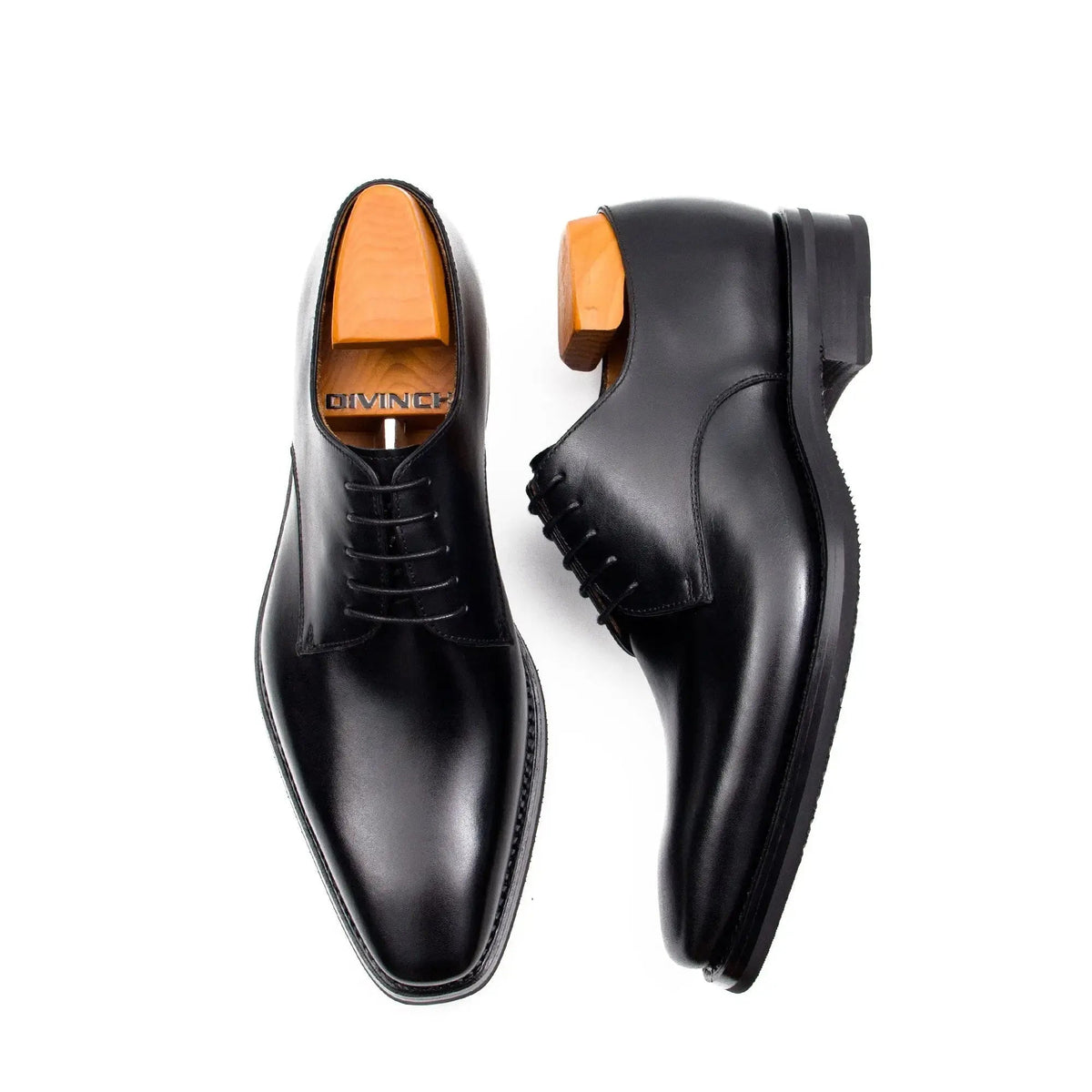 Black Plain-Toe Derby Shoes with Polished Finish