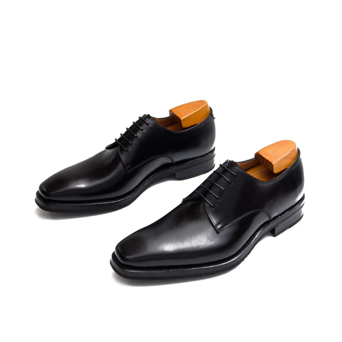 Black Plain-Toe Derby Shoes with Polished Finish