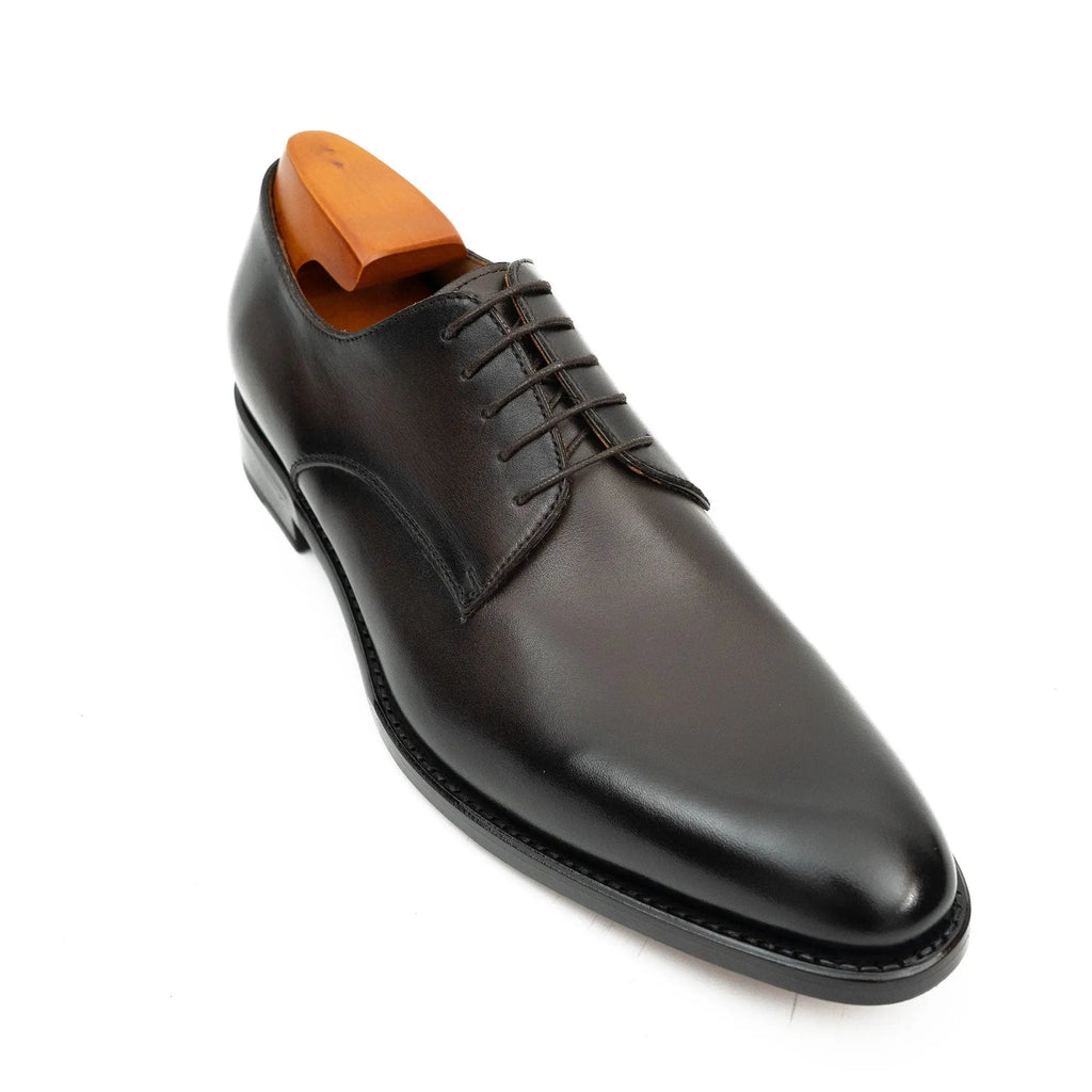Dark Plain-Toe Derby Shoes with Polished Finish