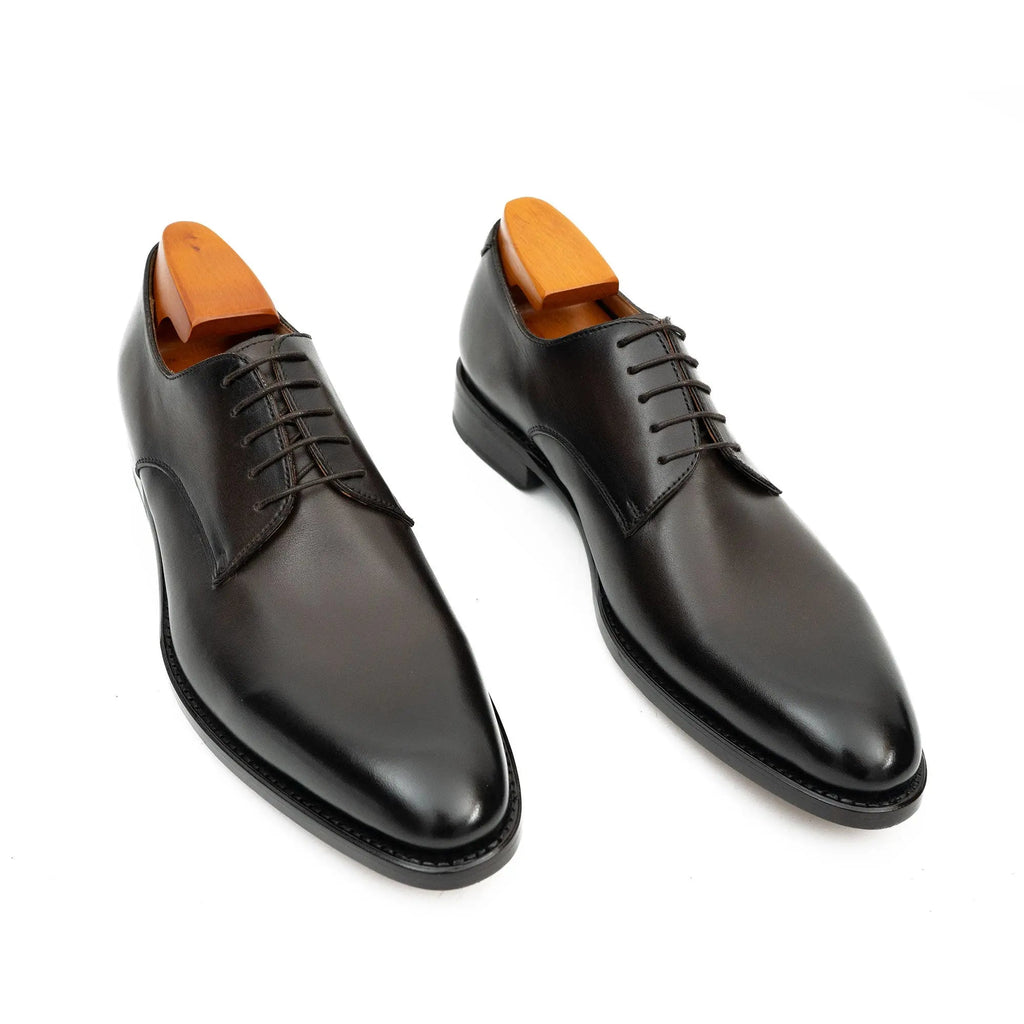 Dark Plain-Toe Derby Shoes with Polished Finish