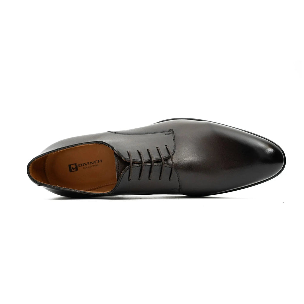 Dark Plain-Toe Derby Shoes with Polished Finish