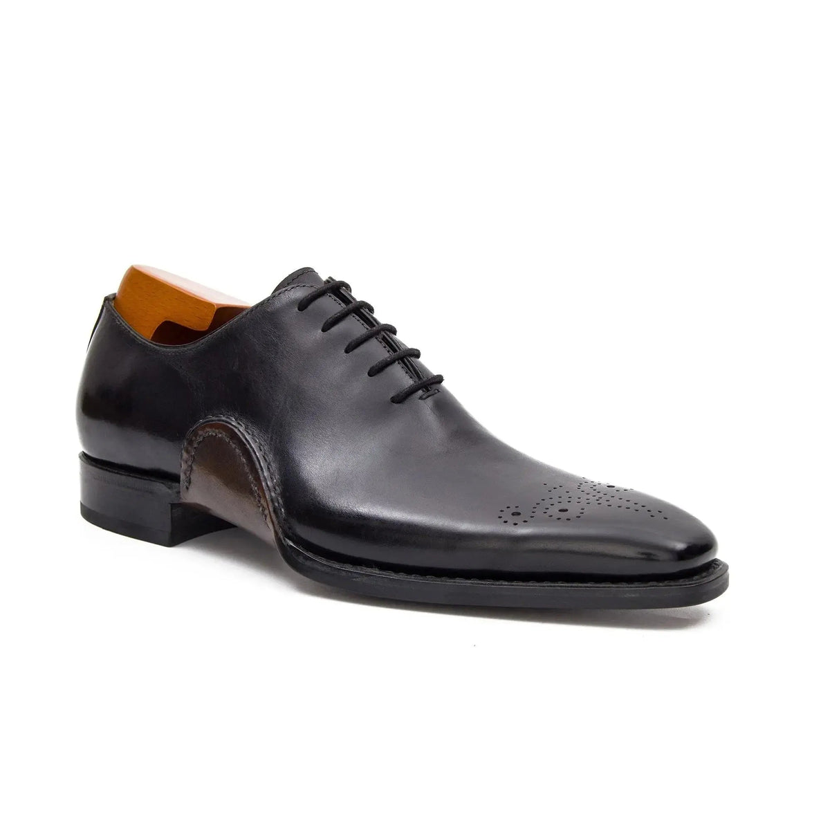 Black Square-Toe Oxford Shoes with Toe Medallion
