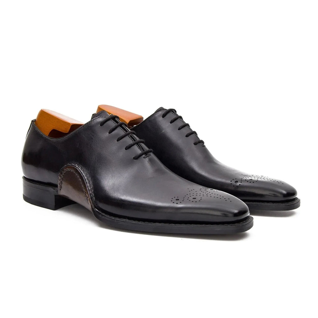 Black Square-Toe Oxford Shoes with Toe Medallion