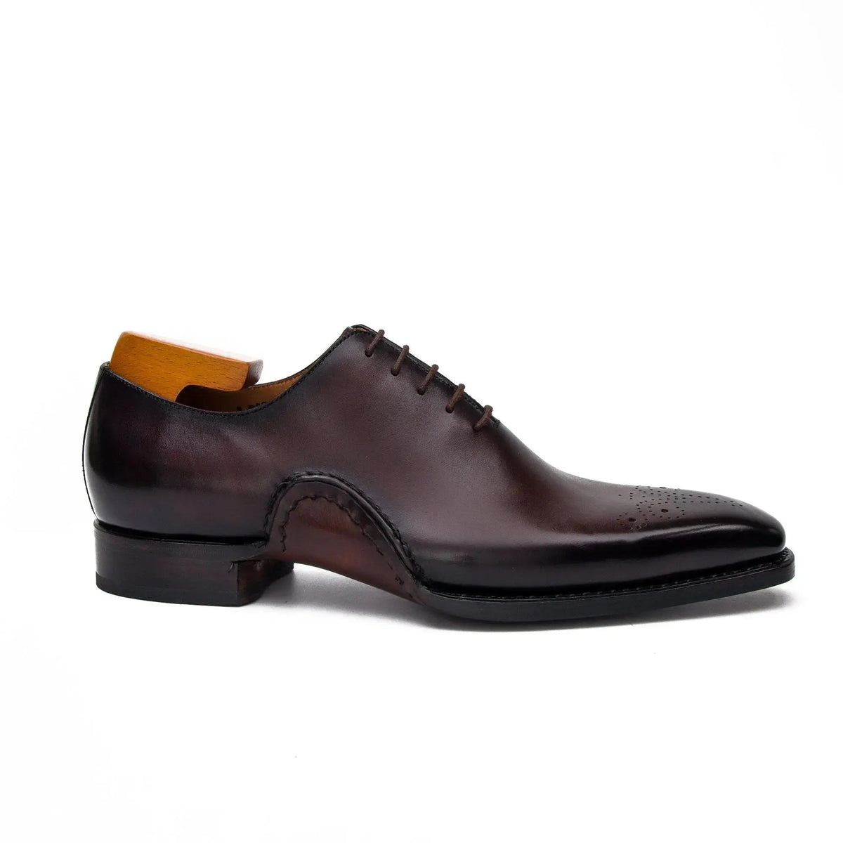 Dark Reddish Brown Square-Toe Oxford Shoes with Toe Medallion