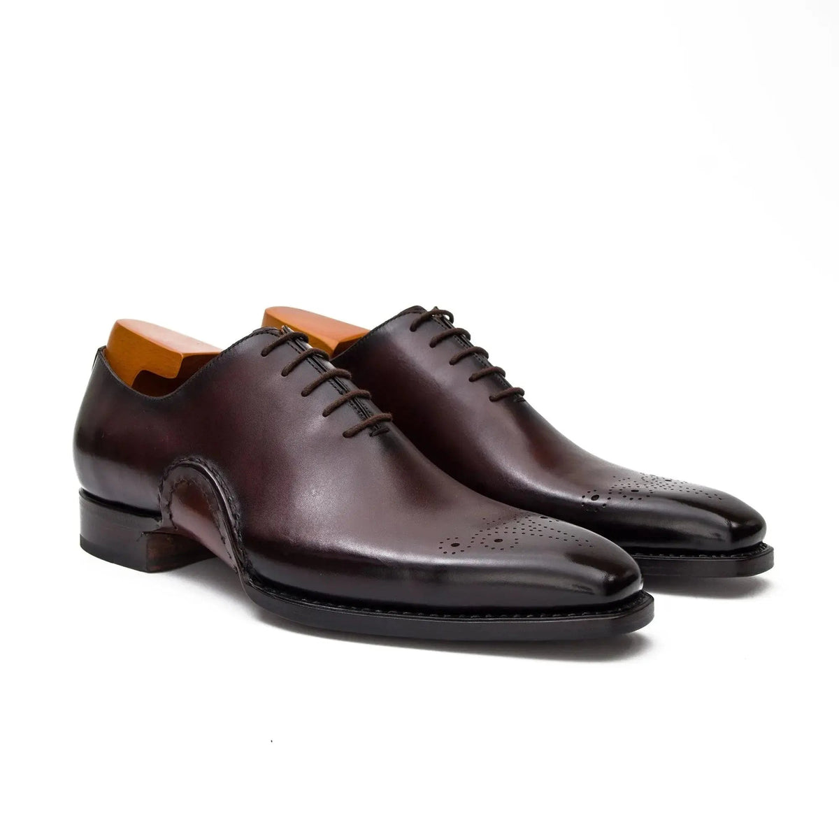 Dark Reddish Brown Square-Toe Oxford Shoes with Toe Medallion