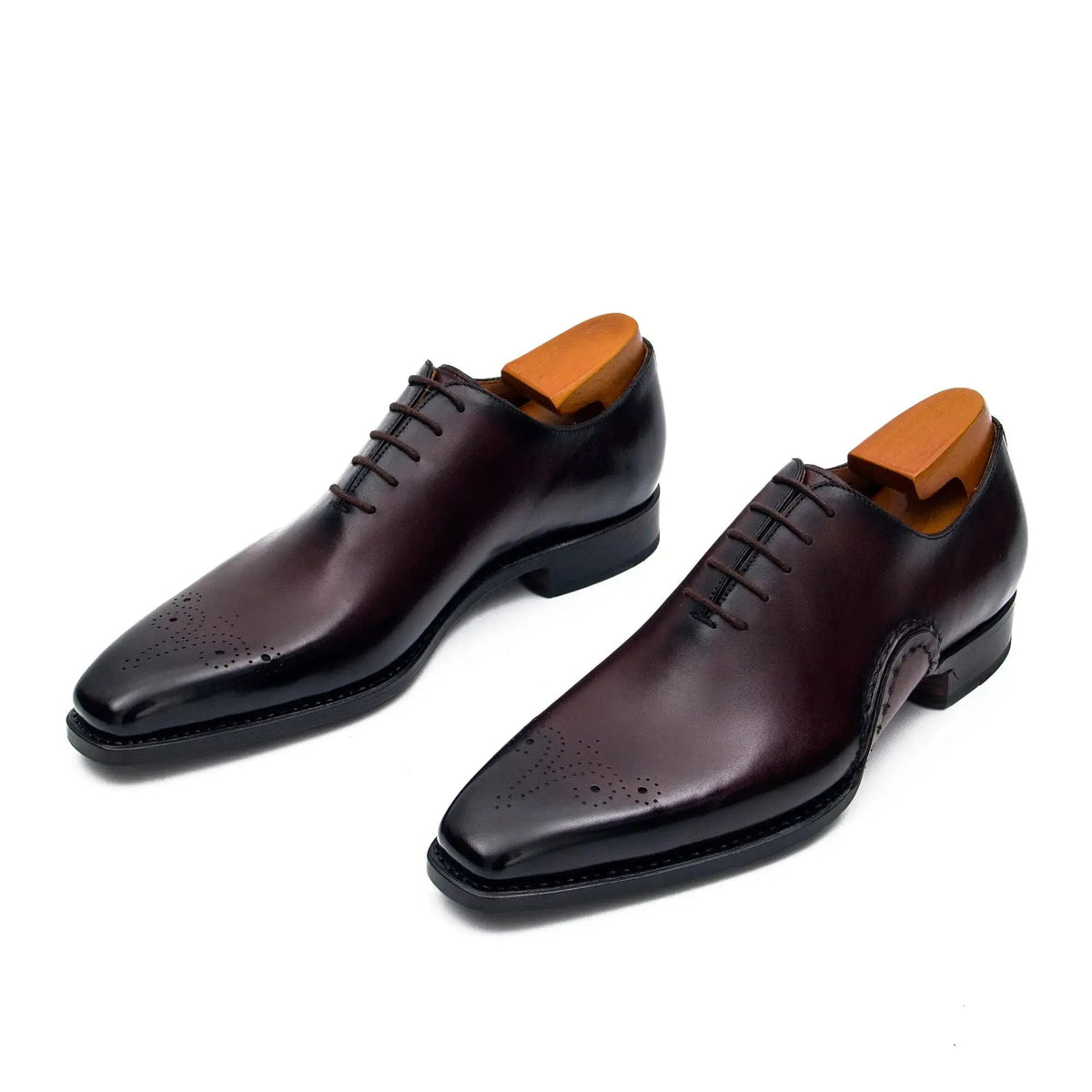 Dark Reddish Brown Square-Toe Oxford Shoes with Toe Medallion