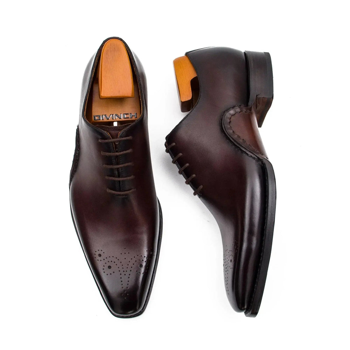 Dark Reddish Brown Square-Toe Oxford Shoes with Toe Medallion