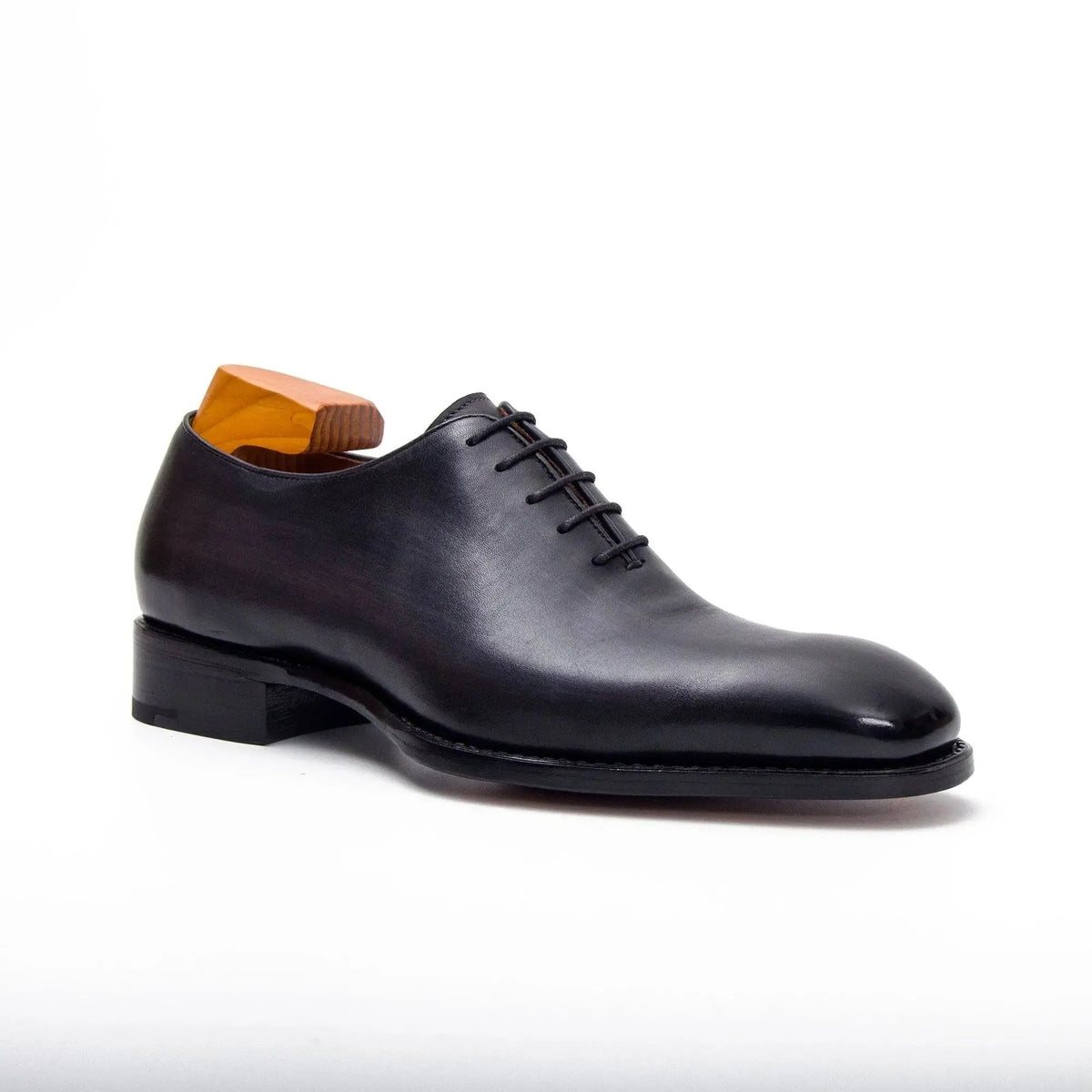 Gray-Brown Plain-Toe Oxford Shoes with Low-Gloss Finish