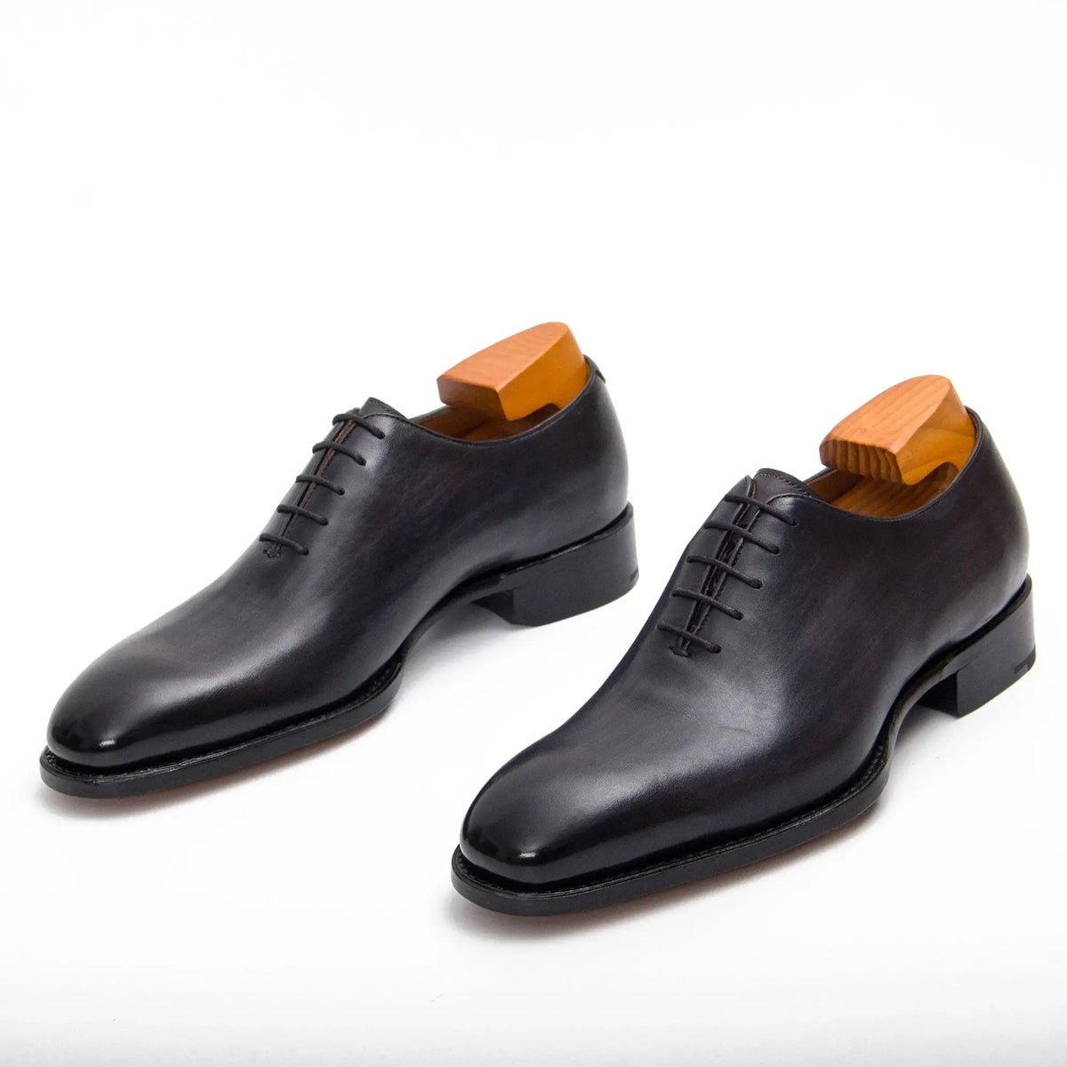 Gray-Brown Plain-Toe Oxford Shoes with Low-Gloss Finish