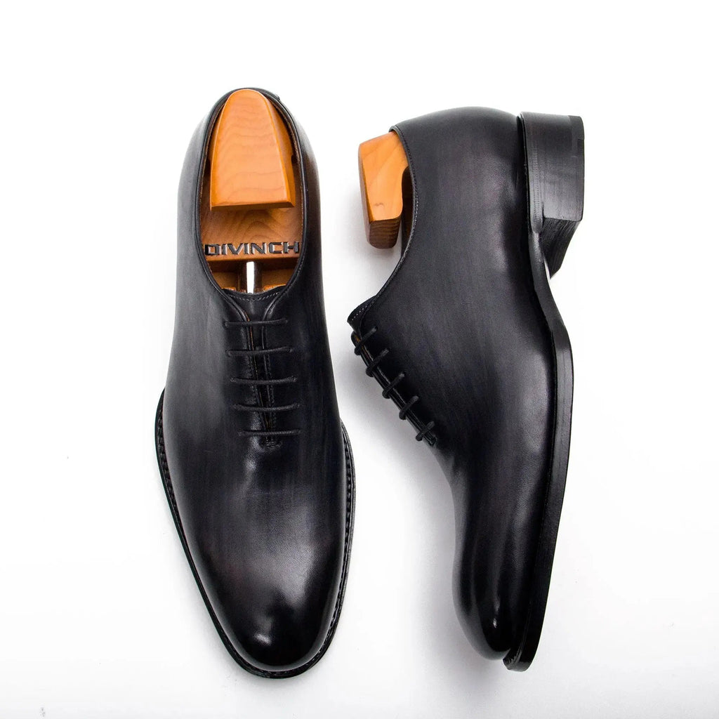Gray-Brown Plain-Toe Oxford Shoes with Low-Gloss Finish