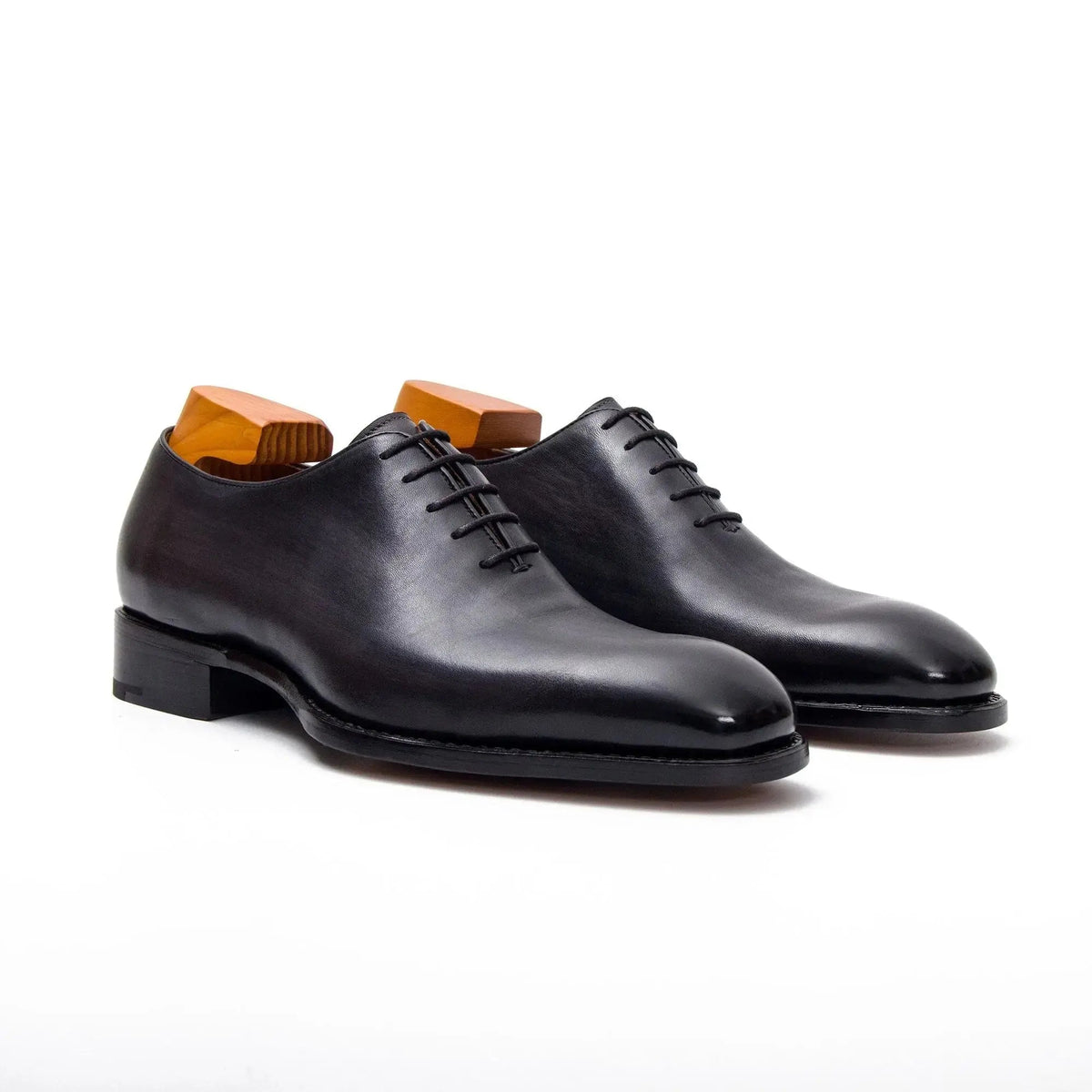 Gray-Black Plain-Toe Oxford Shoes with Low-Gloss Finish