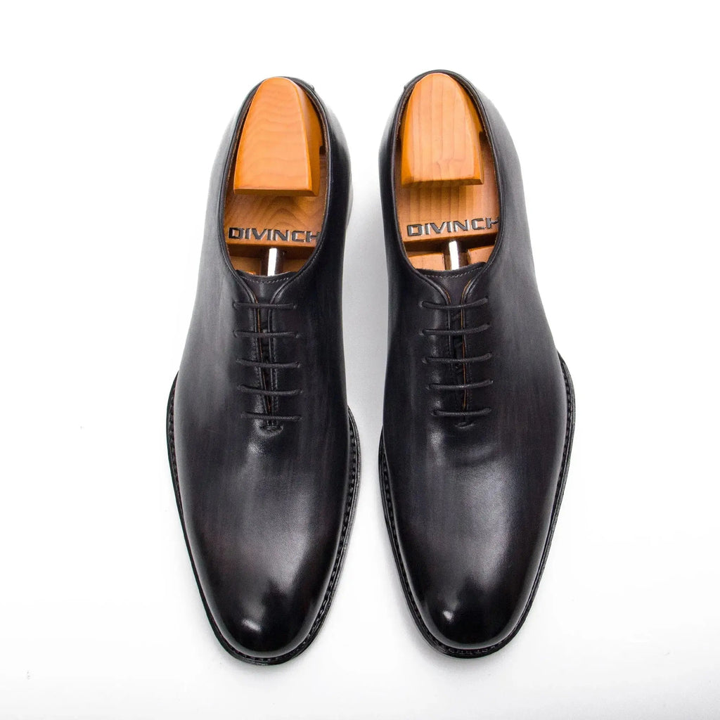 Gray-Black Plain-Toe Oxford Shoes with Low-Gloss Finish