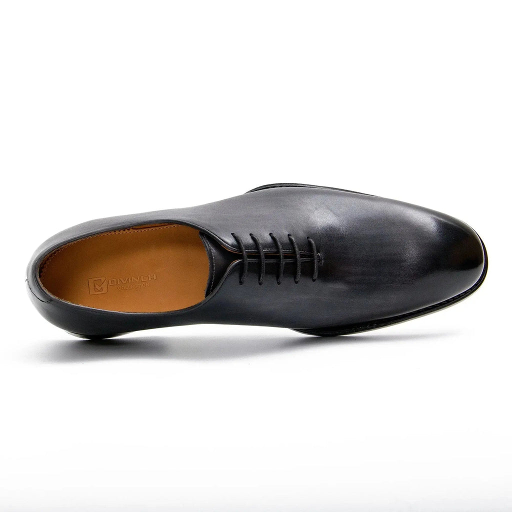 Gray-Black Plain-Toe Oxford Shoes with Low-Gloss Finish