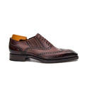 Reddish Brown Wingtip Oxford Shoes with Ribbed Panels