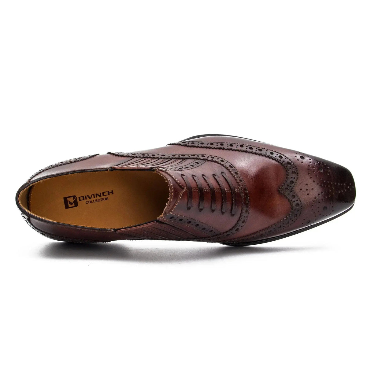 Reddish Brown Wingtip Oxford Shoes with Ribbed Panels