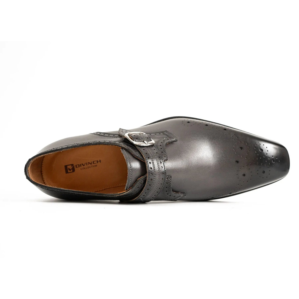 Dark Gray-Black Single Monk Strap Shoes with Toe Medallion