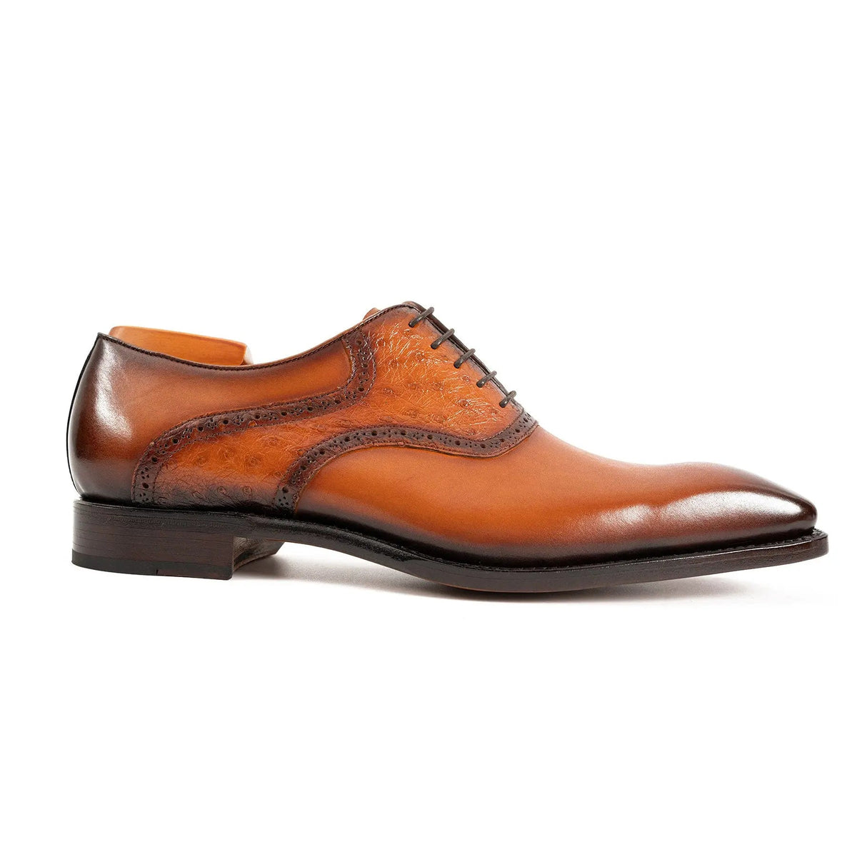 Orange-Brown Square-Toe Oxfords with Raised-Texture Panels