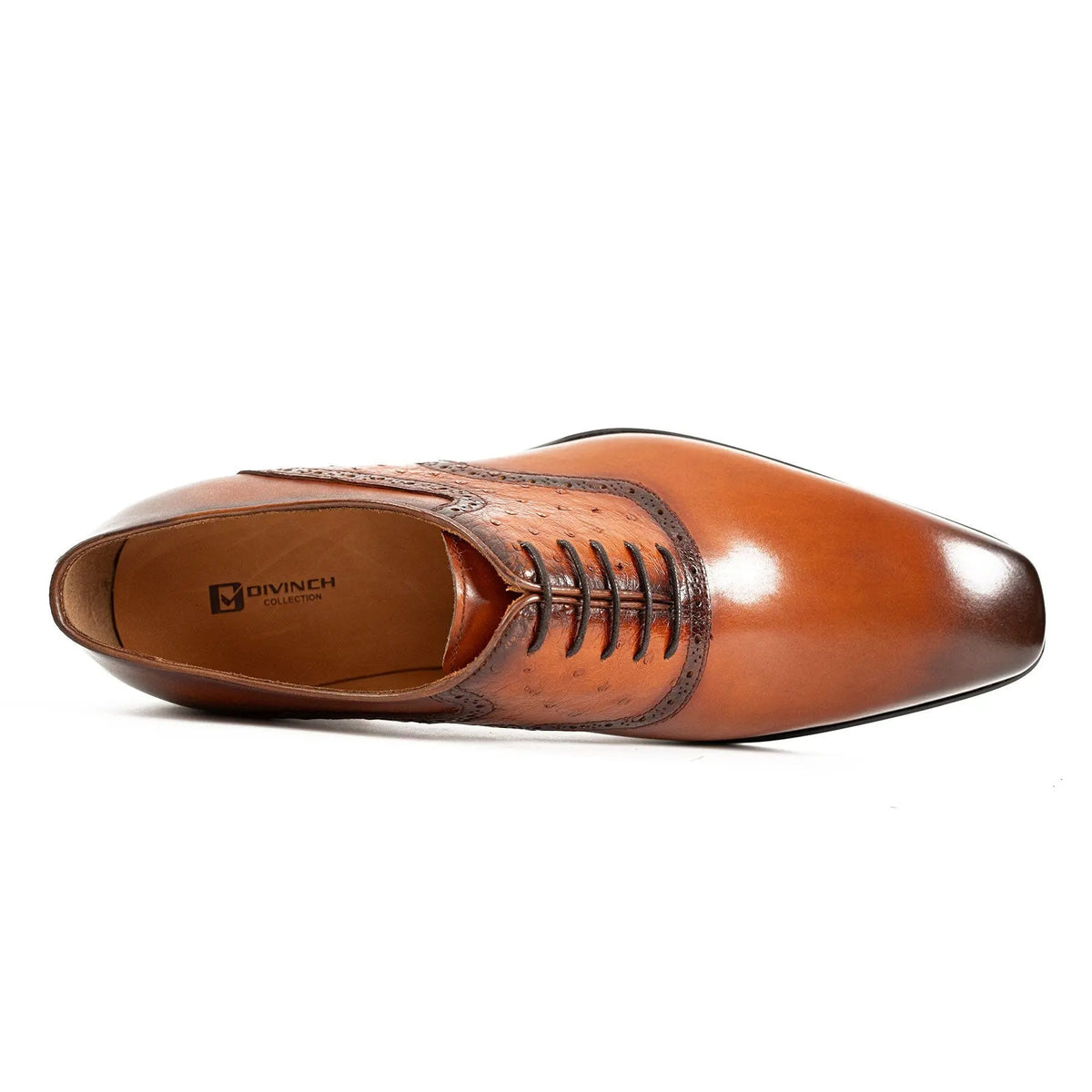 Orange-Brown Square-Toe Oxfords with Raised-Texture Panels