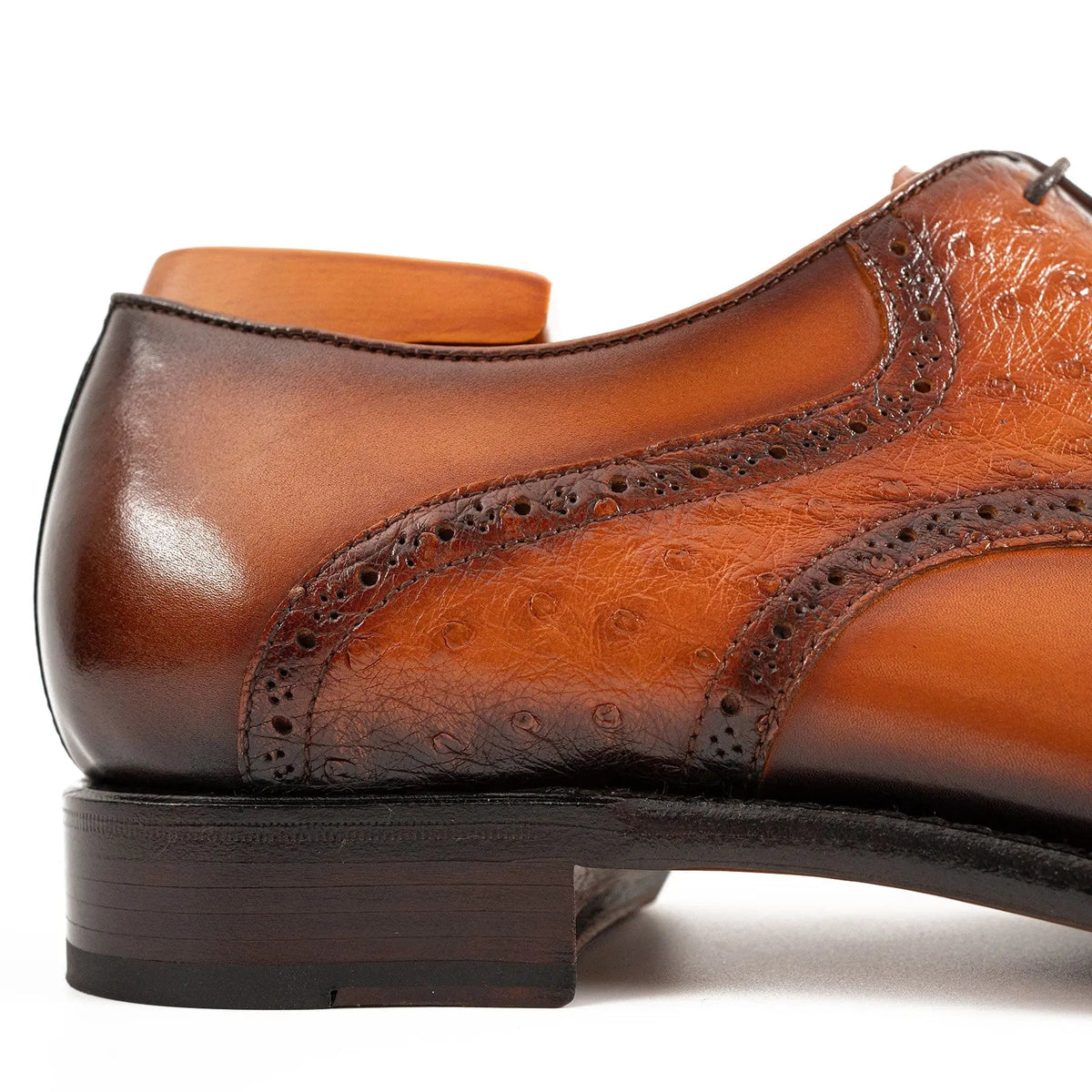 Orange-Brown Square-Toe Oxfords with Raised-Texture Panels